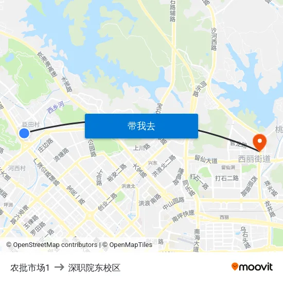 农批市场1 to 深职院东校区 map