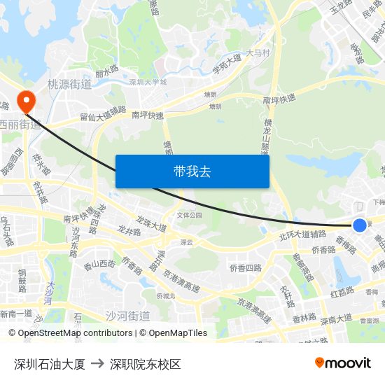 深圳石油大厦 to 深职院东校区 map