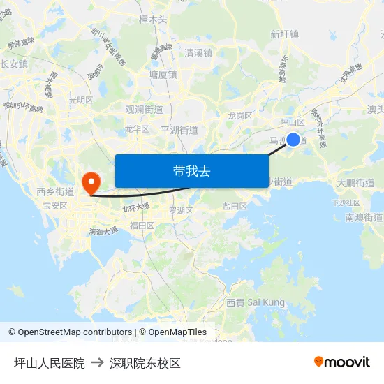 坪山人民医院 to 深职院东校区 map