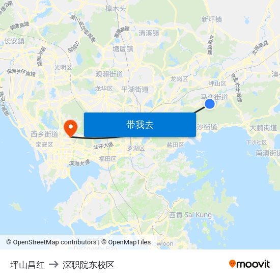 坪山昌红 to 深职院东校区 map