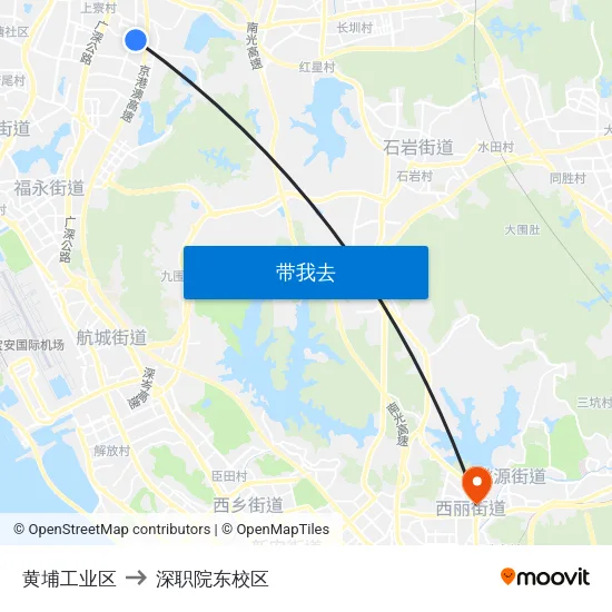 黄埔工业区 to 深职院东校区 map