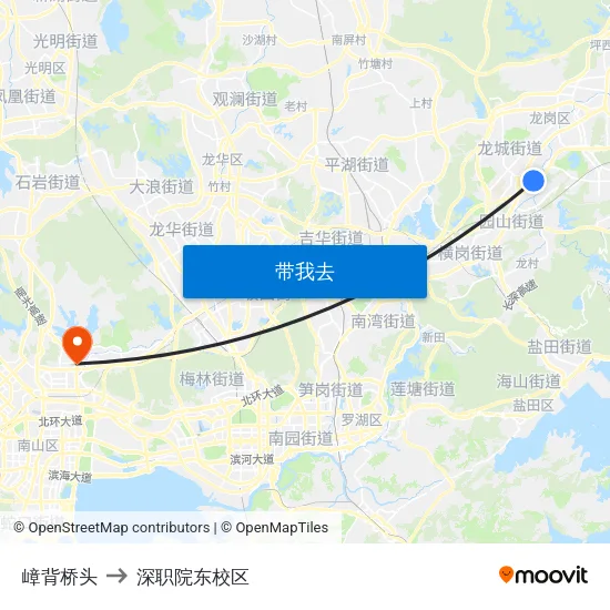 嶂背桥头 to 深职院东校区 map