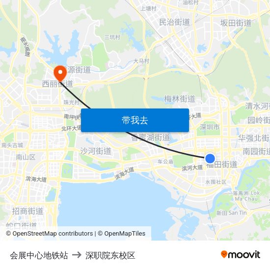 会展中心地铁站 to 深职院东校区 map