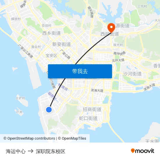 海运中心 to 深职院东校区 map