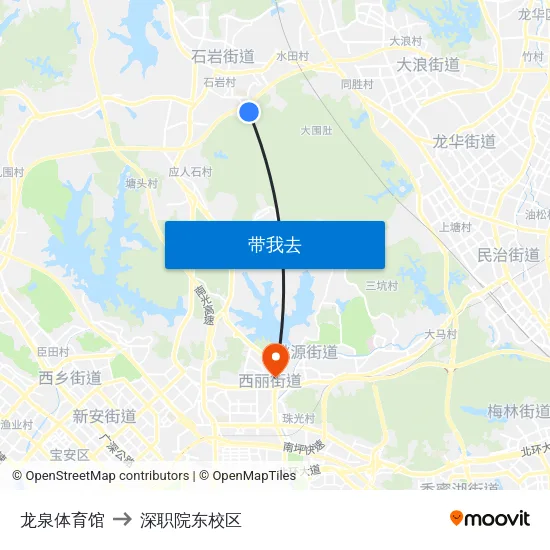 龙泉体育馆 to 深职院东校区 map