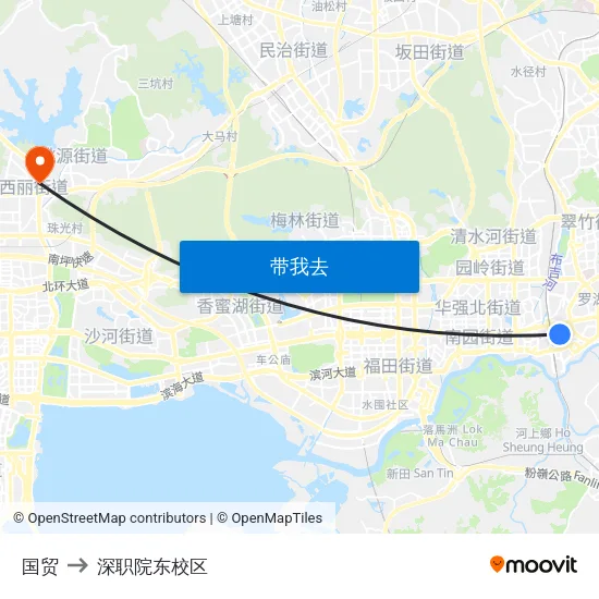 国贸 to 深职院东校区 map