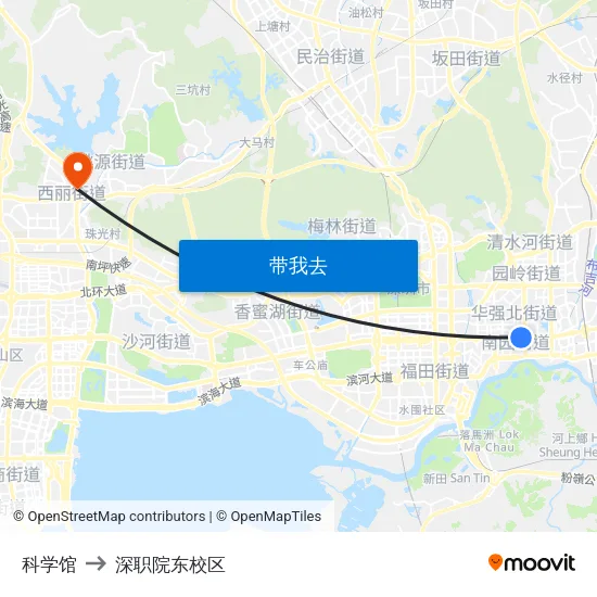 科学馆 to 深职院东校区 map