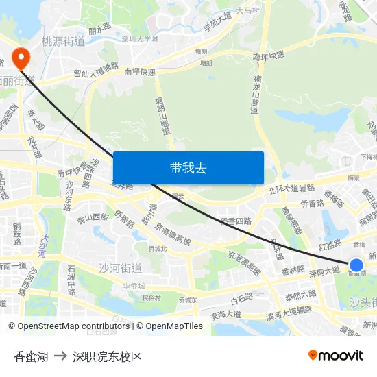 香蜜湖 to 深职院东校区 map