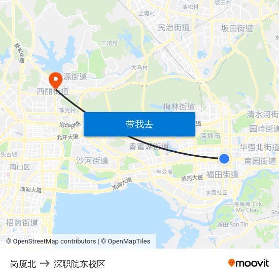 岗厦北 to 深职院东校区 map