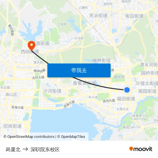 岗厦北 to 深职院东校区 map