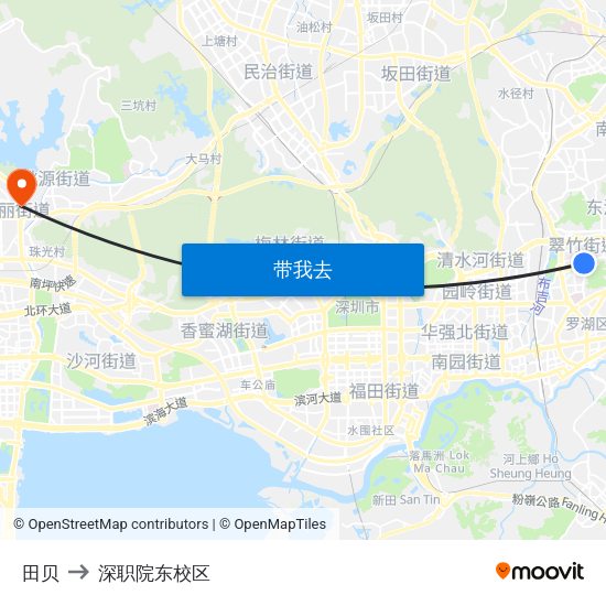 田贝 to 深职院东校区 map