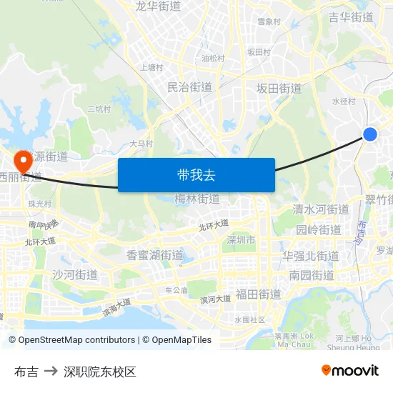布吉 to 深职院东校区 map