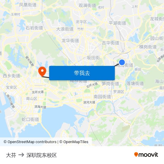 大芬 to 深职院东校区 map