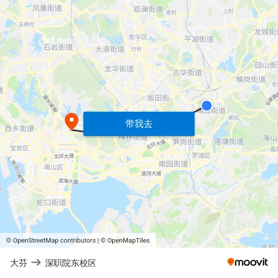 大芬 to 深职院东校区 map