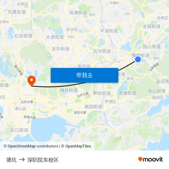 塘坑 to 深职院东校区 map
