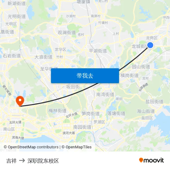 吉祥 to 深职院东校区 map