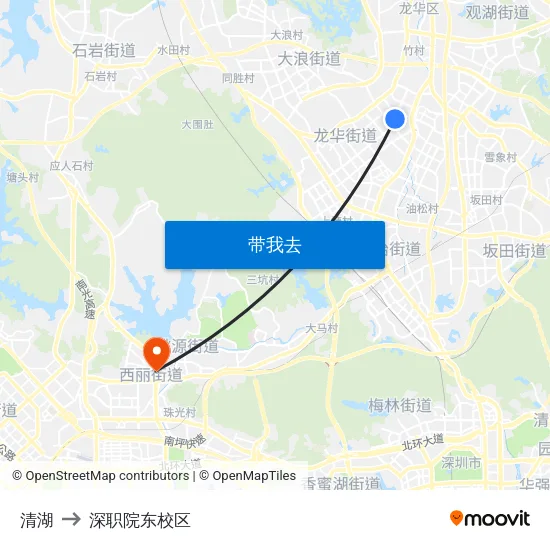 清湖 to 深职院东校区 map