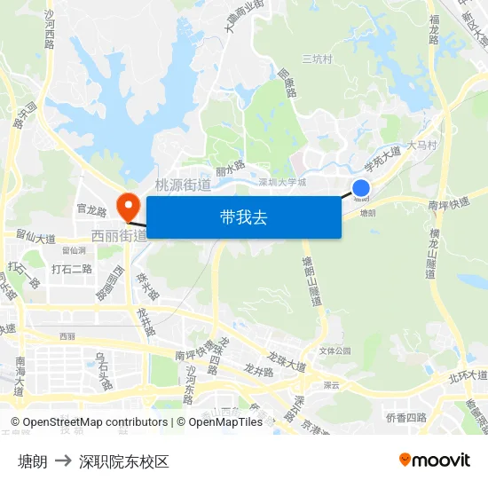 塘朗 to 深职院东校区 map
