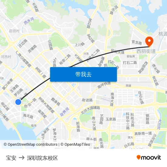 宝安 to 深职院东校区 map