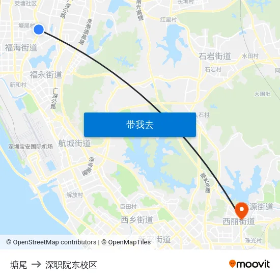 塘尾 to 深职院东校区 map