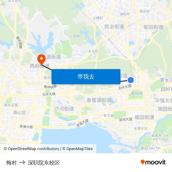 梅村 to 深职院东校区 map