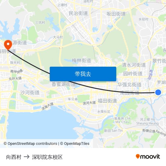 向西村 to 深职院东校区 map