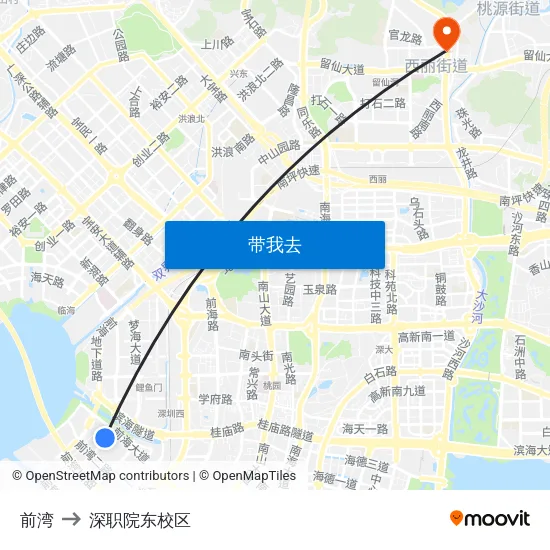 前湾 to 深职院东校区 map