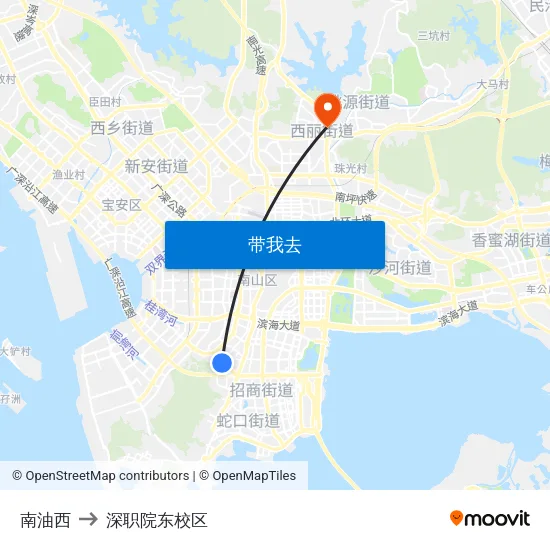 南油西 to 深职院东校区 map