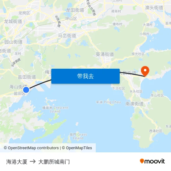 海港大厦 to 大鹏所城南门 map