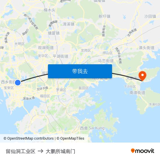 留仙洞工业区 to 大鹏所城南门 map