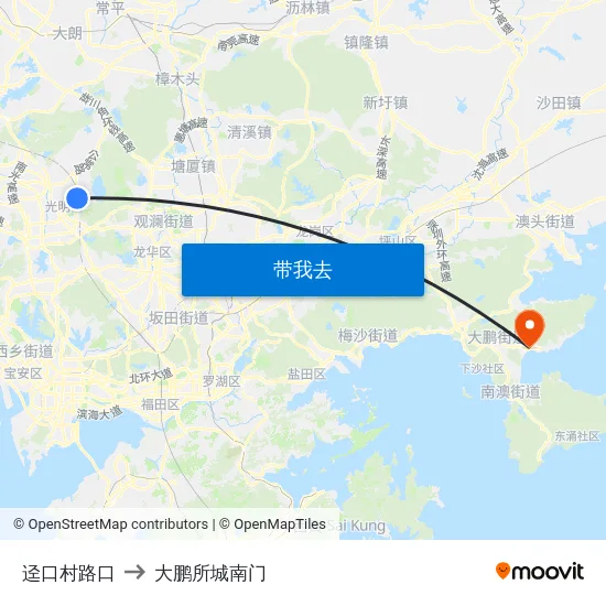 迳口村路口 to 大鹏所城南门 map