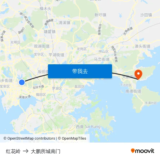 红花岭 to 大鹏所城南门 map