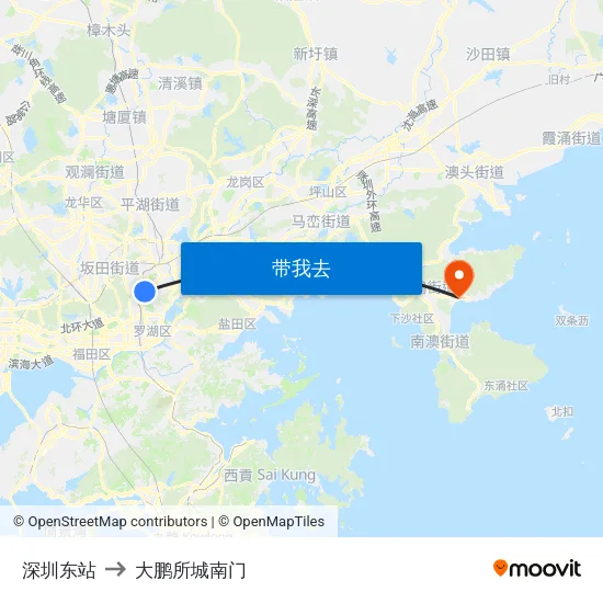 深圳东站 to 大鹏所城南门 map