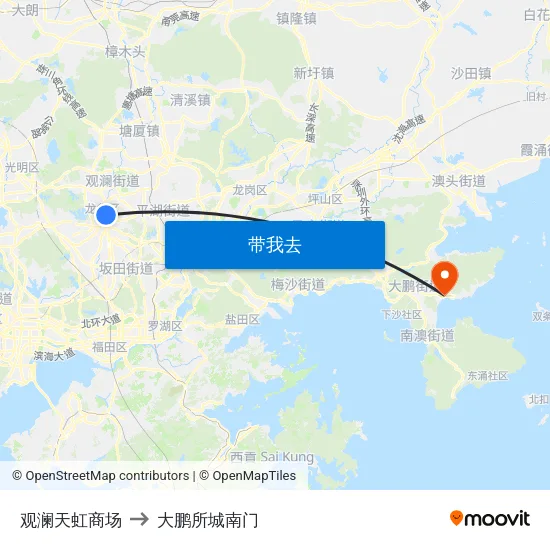 观澜天虹商场 to 大鹏所城南门 map