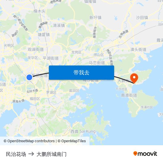 民治花场 to 大鹏所城南门 map