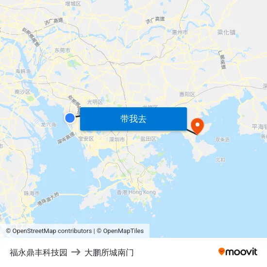 福永鼎丰科技园 to 大鹏所城南门 map