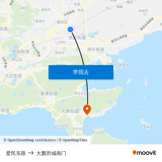 爱民东路 to 大鹏所城南门 map