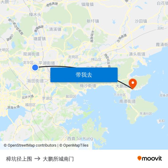 樟坑径上围 to 大鹏所城南门 map