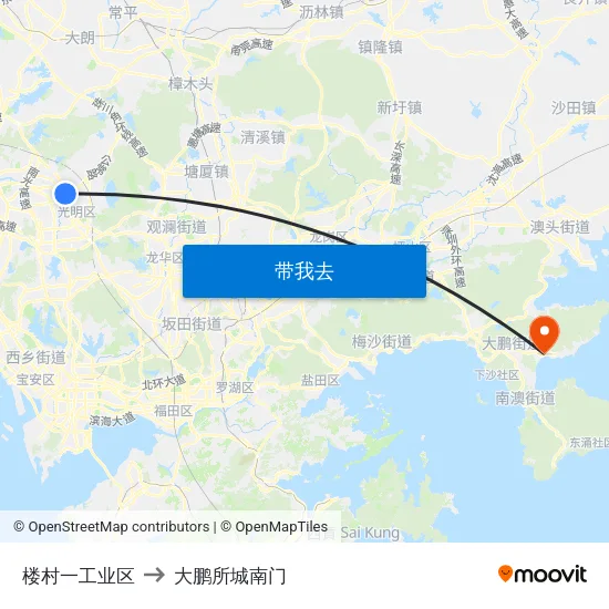 楼村一工业区 to 大鹏所城南门 map