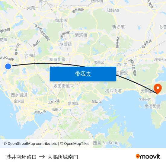 沙井南环路口 to 大鹏所城南门 map