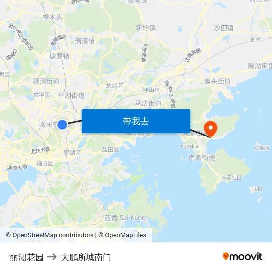 丽湖花园 to 大鹏所城南门 map