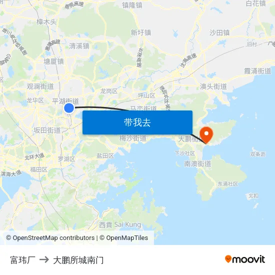 富玮厂 to 大鹏所城南门 map