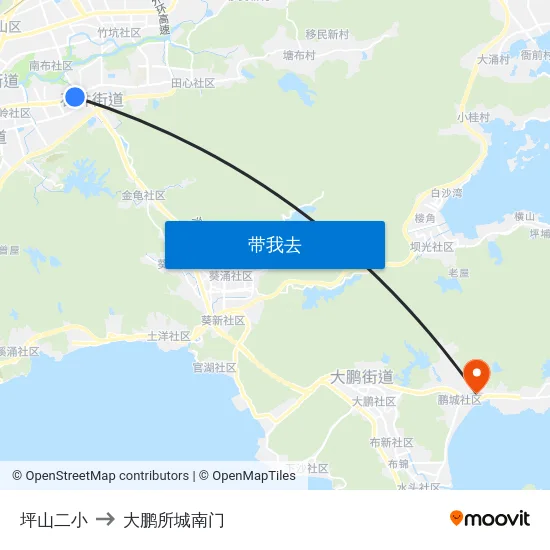 坪山二小 to 大鹏所城南门 map