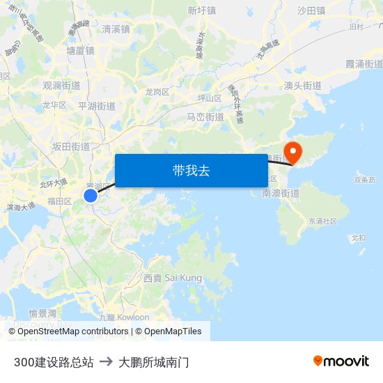 300建设路总站 to 大鹏所城南门 map