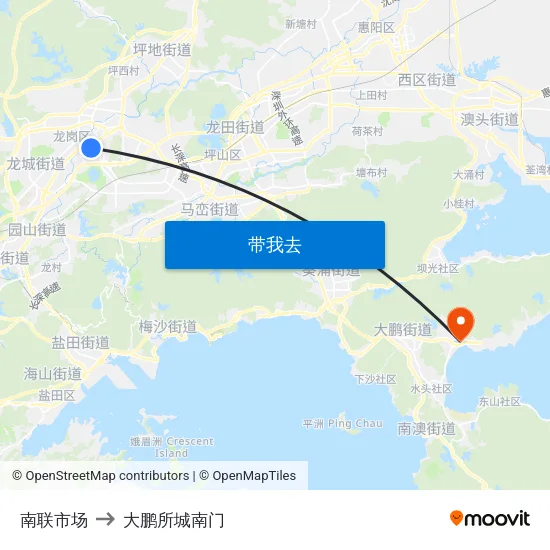 南联市场 to 大鹏所城南门 map