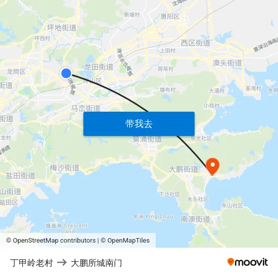 丁甲岭老村 to 大鹏所城南门 map