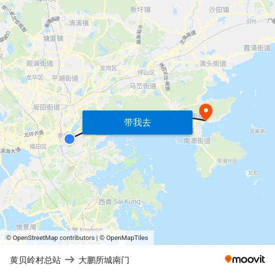 黄贝岭村总站 to 大鹏所城南门 map