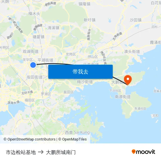 市边检站基地 to 大鹏所城南门 map