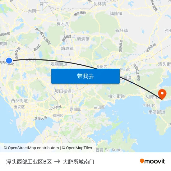 潭头西部工业区B区 to 大鹏所城南门 map