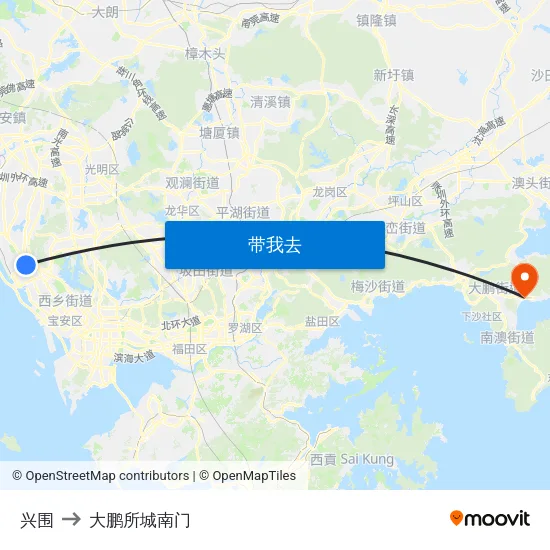 兴围 to 大鹏所城南门 map